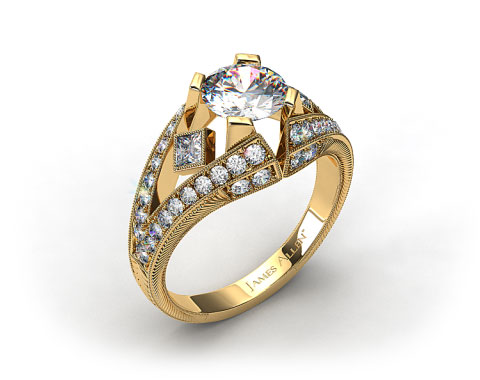 18k  Yellow Gold Geometric Inspired Diamond Engagement Ring