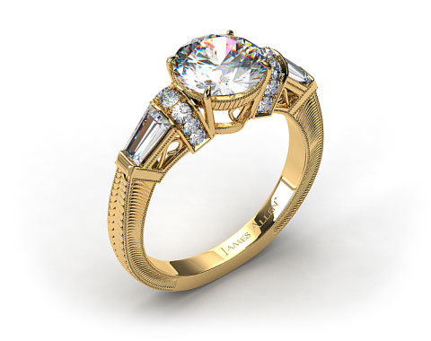 18k Yellow Gold Baguette and Round Diamond Engagement Ring
