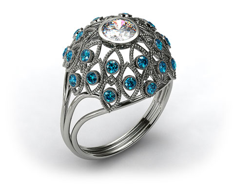 14k White Gold Blue Sapphire Firework Engagement Ring