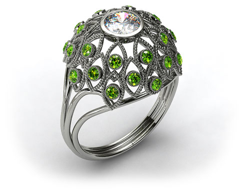 18k White Gold Emerald Firework Engagement Ring