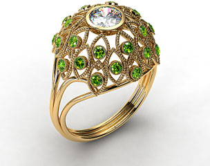 18k Yellow Gold Emerald Firework Engagement Ring