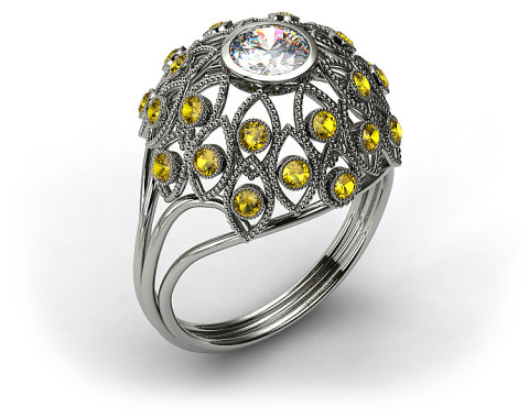 14k White Gold Yellow Sapphire Firework Engagement Ring