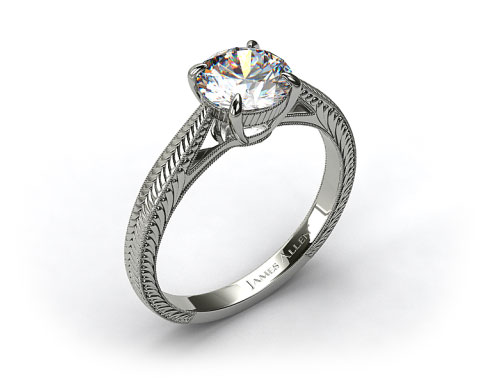 14k White Gold Fluted Basket Diamond Engagement Ring