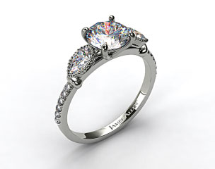 14K White Gold Fanciful Fluted Pear Pave Engagement Ring