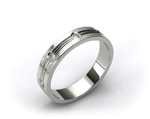 14k White Gold 6mm Grooved Bezel Set Diamond Wedding Ring