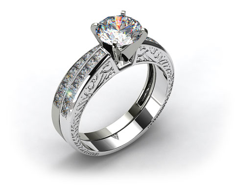 Platinum 1.05ct  Princess Cut Channel Set Engraved Wedding Set