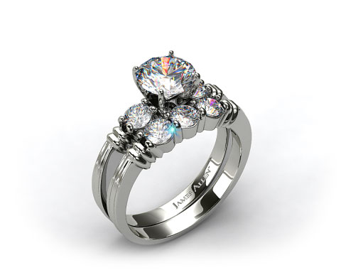 Platinum Open Groove Round Diamond Engagement Ring & 0.30ct Three Stone Diamond Wedding Ring