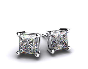 Pair of Ladies 18k White Gold 1/4ctw Classic 4 Prong Asscher Cut Diamond Earrings    