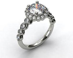 18K White Gold Diamond Floral Halo Engagement Ring