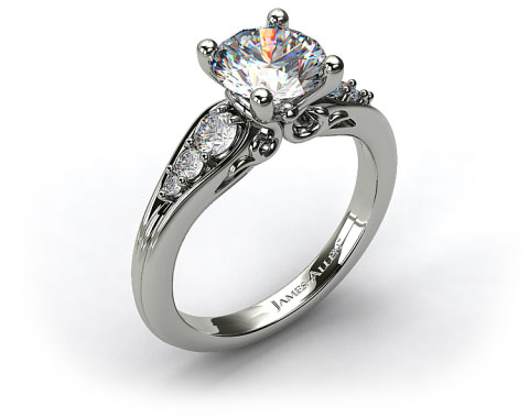 18k White Gold Graduated Pave Swirl Engagement Ring