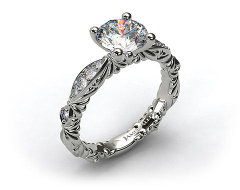 18k White Gold Single Row Pave Cascading Engagement Ring