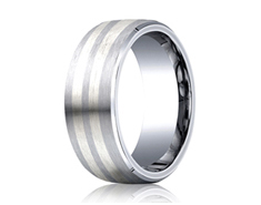 Cobaltchrome - Silver 8mm Comfort-Fit Satin-Finished Parallel Silver Inlay Design Ring 11552CO