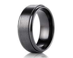 Black Titanium 9mm Comfort-Fit Satin-Finished Stair-Step Edge Design Ring 11569BT
