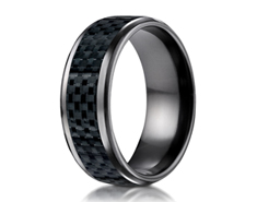 Black Titanium 8mm Comfort-Fit Carbon Fiber Inlay Design Ring 11574BT