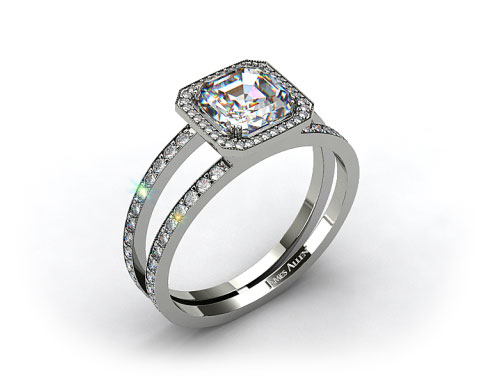 Platinum Asscher Shaped Pave Diamond Halo XE105 by Danhov Designer Engagement Ring