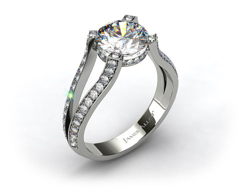 14k White Gold 0.42ctw Split Shank Pave Set Diamond Engagement Ring