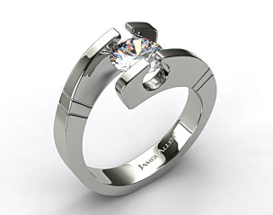 14k White Gold Pointed and Etched Tension Set Engagement Ring